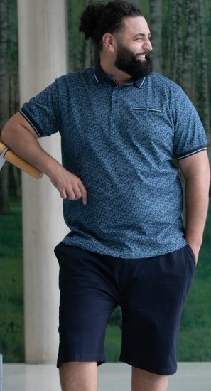 D555 Woolwich AOP Polo Shirt With Ribbed Collar Blue - Polos - Polos 2XL-8XL