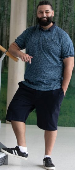 D555 Woolwich AOP Polo Shirt With Ribbed Collar Blue - Polos - Polos 2XL-8XL