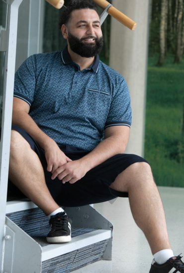 D555 Woolwich AOP Polo Shirt With Ribbed Collar Blue - Polos - Polos 2XL-8XL