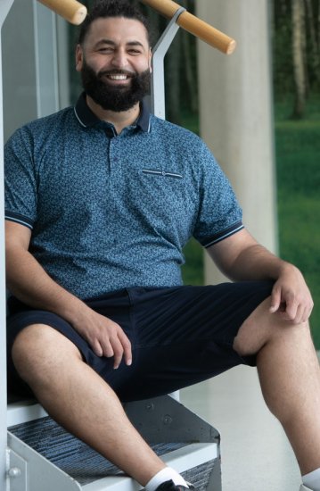D555 Woolwich AOP Polo Shirt With Ribbed Collar Blue - Polos - Polos 2XL-8XL