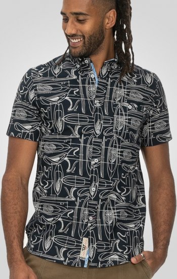 D555 Worthing Surf AOP Short Sleeve Button Down Collar Shirt Navy - Camisas - Camisas 2XL-10XL