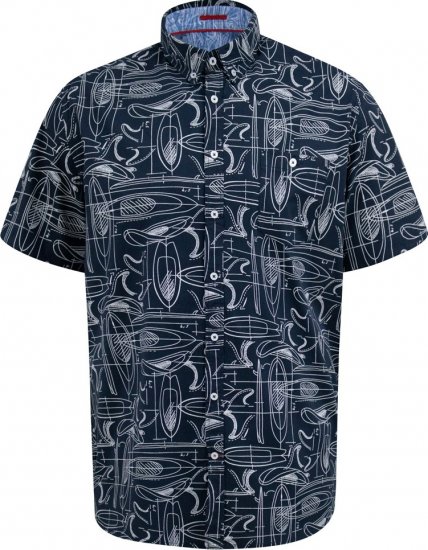 D555 Worthing Surf AOP Short Sleeve Button Down Collar Shirt Navy - Camisas - Camisas 2XL-10XL