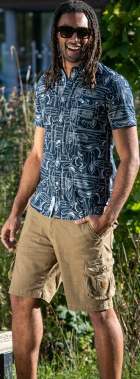 D555 Worthing Surf AOP Short Sleeve Button Down Collar Shirt Navy - Camisas - Camisas 2XL-10XL