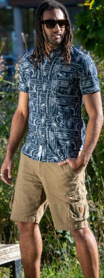 D555 Worthing Surf AOP Short Sleeve Button Down Collar Shirt Navy - Camisas - Camisas 2XL-10XL