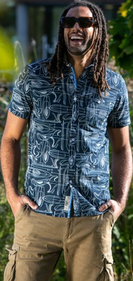 D555 Worthing Surf AOP Short Sleeve Button Down Collar Shirt Navy - Camisas - Camisas 2XL-10XL