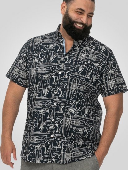 D555 Worthing Surf AOP Short Sleeve Button Down Collar Shirt Navy - Camisas - Camisas 2XL-10XL