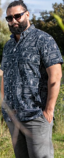 D555 Worthing Surf AOP Short Sleeve Button Down Collar Shirt Navy - Camisas - Camisas 2XL-10XL