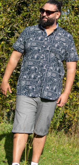 D555 Worthing Surf AOP Short Sleeve Button Down Collar Shirt Navy - Camisas - Camisas 2XL-10XL