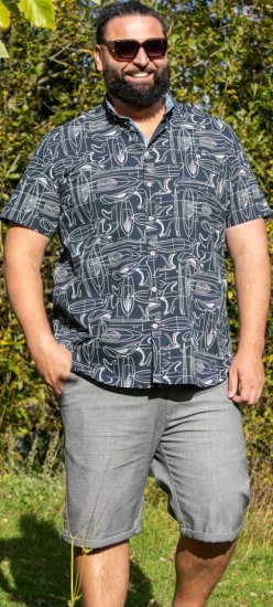 D555 Worthing Surf AOP Short Sleeve Button Down Collar Shirt Navy - Camisas - Camisas 2XL-10XL