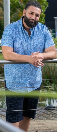 D555 Torquay AOP Short Sleeve Button Down Collar Shirt Blue Wave - Camisas - Camisas 2XL-10XL
