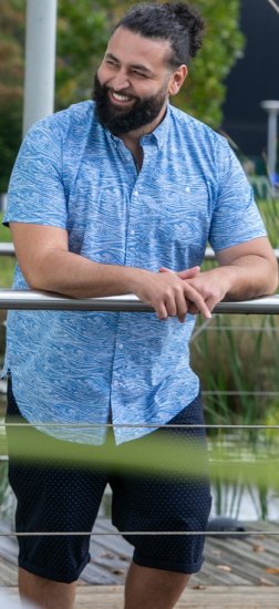 D555 Torquay AOP Short Sleeve Button Down Collar Shirt Blue Wave - Camisas - Camisas 2XL-10XL