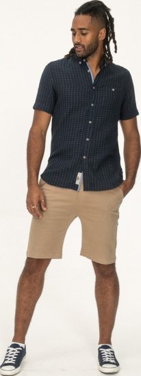 D555 Pontefract Jacquard Linen Mix Short Sleeve Shirt With Button Down Navy - Camisas - Camisas 2XL-10XL