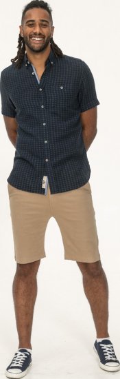D555 Pontefract Jacquard Linen Mix Short Sleeve Shirt With Button Down Navy - Camisas - Camisas 2XL-10XL