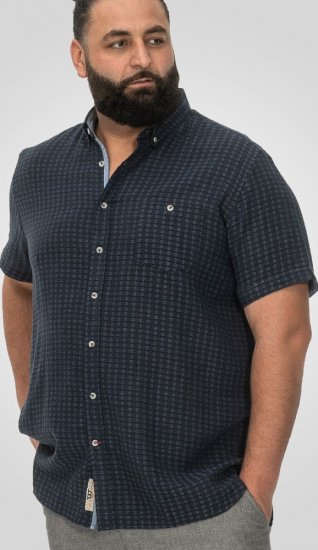 D555 Pontefract Jacquard Linen Mix Short Sleeve Shirt With Button Down Navy - Camisas - Camisas 2XL-10XL
