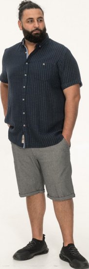 D555 Pontefract Jacquard Linen Mix Short Sleeve Shirt With Button Down Navy - Camisas - Camisas 2XL-10XL