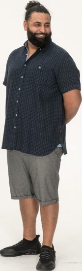 D555 Pontefract Jacquard Linen Mix Short Sleeve Shirt With Button Down Navy - Camisas - Camisas 2XL-10XL
