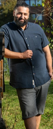 D555 Pontefract Jacquard Linen Mix Short Sleeve Shirt With Button Down Navy - Camisas - Camisas 2XL-10XL