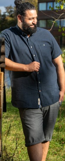 D555 Pontefract Jacquard Linen Mix Short Sleeve Shirt With Button Down Navy - Camisas - Camisas 2XL-10XL