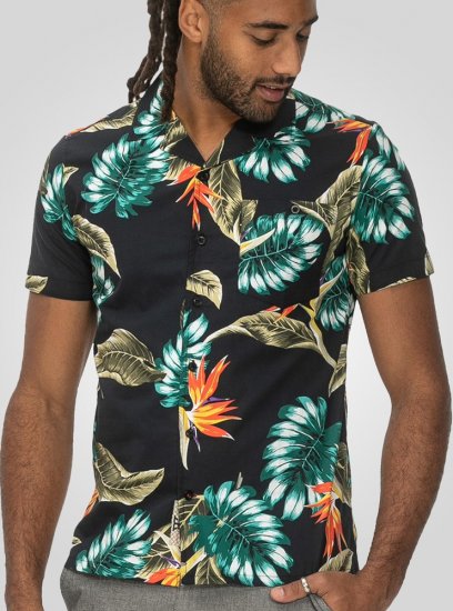 D555 Selby Hawaiian AOP Short Sleeve Revere Collar Shirt Black - Camisas - Camisas 2XL-10XL