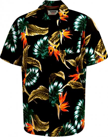 D555 Selby Hawaiian AOP Short Sleeve Revere Collar Shirt Black - Camisas - Camisas 2XL-10XL