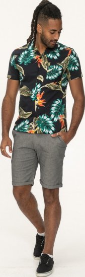 D555 Selby Hawaiian AOP Short Sleeve Revere Collar Shirt Black - Camisas - Camisas 2XL-10XL