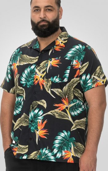 D555 Selby Hawaiian AOP Short Sleeve Revere Collar Shirt Black - Camisas - Camisas 2XL-10XL