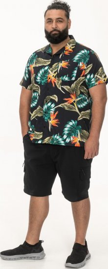 D555 Selby Hawaiian AOP Short Sleeve Revere Collar Shirt Black - Camisas - Camisas 2XL-10XL