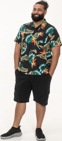 D555 Selby Hawaiian AOP Short Sleeve Revere Collar Shirt Black - Camisas - Camisas 2XL-10XL
