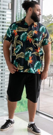 D555 Selby Hawaiian AOP Short Sleeve Revere Collar Shirt Black - Camisas - Camisas 2XL-10XL
