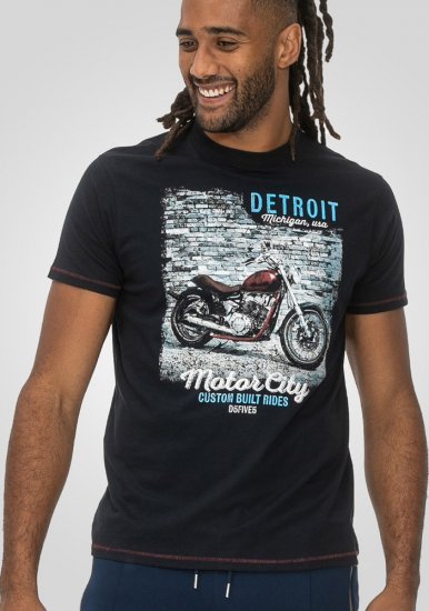 D555 Knowle Detroit Motor Bike Printed Crew Neck T-Shirt Navy - Camisetas - Camisetas - 2XL-14XL