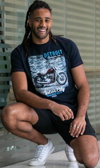D555 Knowle Detroit Motor Bike Printed Crew Neck T-Shirt Navy - Camisetas - Camisetas - 2XL-14XL