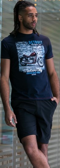 D555 Knowle Detroit Motor Bike Printed Crew Neck T-Shirt Navy - Camisetas - Camisetas - 2XL-14XL