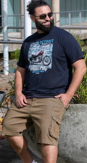 D555 Knowle Detroit Motor Bike Printed Crew Neck T-Shirt Navy - Camisetas - Camisetas - 2XL-14XL