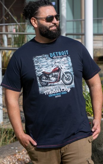 D555 Knowle Detroit Motor Bike Printed Crew Neck T-Shirt Navy - Camisetas - Camisetas - 2XL-14XL