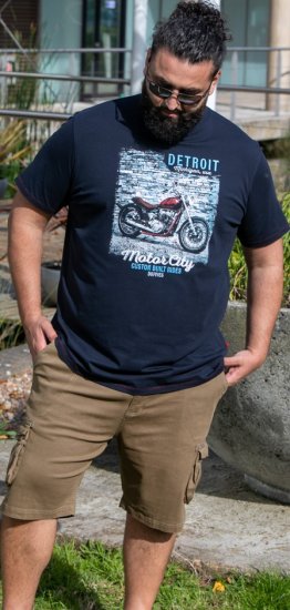 D555 Knowle Detroit Motor Bike Printed Crew Neck T-Shirt Navy - Camisetas - Camisetas - 2XL-14XL