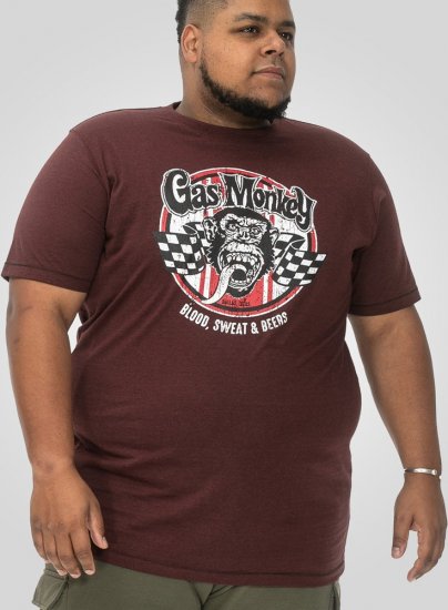 D555 Loughborough Official Gas Monkey Crew Neck T-Shirt Burgundy Black Twist - Camisetas - Camisetas - 2XL-14XL