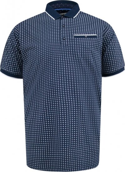 D555 Coventry AOP Polo Shirt Jacquard Collar & Ribbed Cuffs Navy - Polos - Polos 2XL-8XL