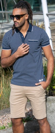 D555 Coventry AOP Polo Shirt Jacquard Collar & Ribbed Cuffs Navy - Polos - Polos 2XL-8XL
