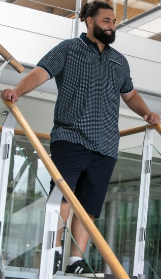 D555 Coventry AOP Polo Shirt Jacquard Collar & Ribbed Cuffs Navy - Polos - Polos 2XL-8XL
