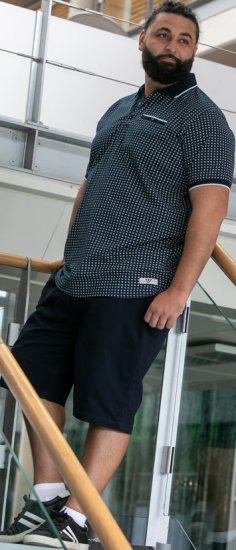 D555 Coventry AOP Polo Shirt Jacquard Collar & Ribbed Cuffs Navy - Polos - Polos 2XL-8XL