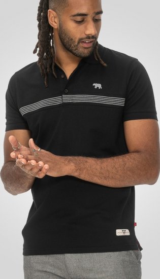 D555 Stafford Cut And Sew Embroidery Stripe Short Sleeve Polo Black - Polos - Polos 2XL-8XL