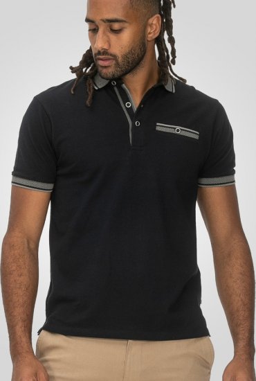 D555 Ilkeston Jacquard Collar & Cuff Short Sleeve Pique Polo Navy - Polos - Polos 2XL-8XL