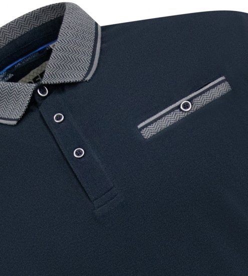D555 Ilkeston Jacquard Collar & Cuff Short Sleeve Pique Polo Navy - Polos - Polos 2XL-8XL