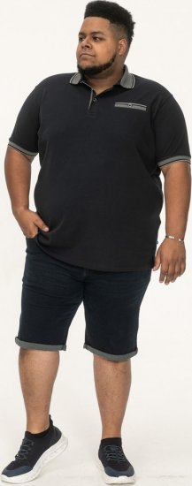 D555 Ilkeston Jacquard Collar & Cuff Short Sleeve Pique Polo Navy - Polos - Polos 2XL-8XL