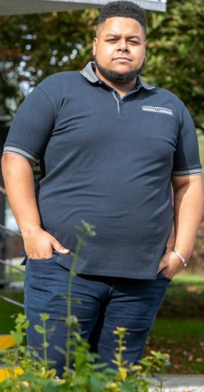 D555 Ilkeston Jacquard Collar & Cuff Short Sleeve Pique Polo Navy - Polos - Polos 2XL-8XL