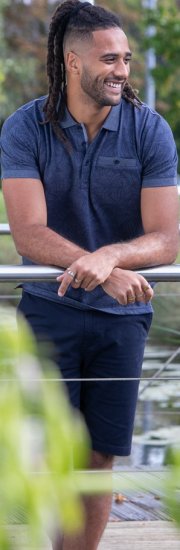 D555 Uttoxeter AOP Leaf Print Short Sleeve Polo Denim - Polos - Polos 2XL-8XL