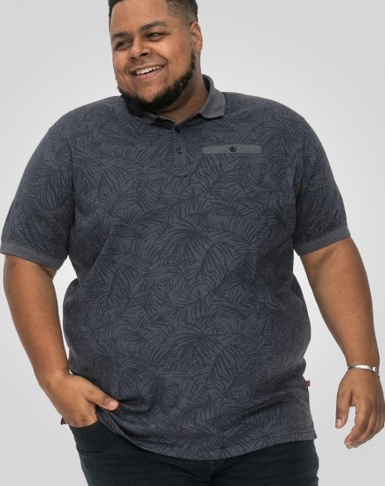 D555 Uttoxeter AOP Leaf Print Short Sleeve Polo Denim - Polos - Polos 2XL-8XL