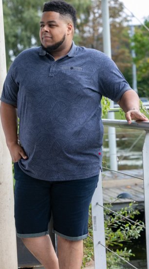 D555 Uttoxeter AOP Leaf Print Short Sleeve Polo Denim - Polos - Polos 2XL-8XL