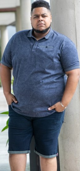 D555 Uttoxeter AOP Leaf Print Short Sleeve Polo Denim - Polos - Polos 2XL-8XL