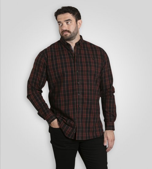 D555 Horsham Long Sleeve Shirt with Chest Pocket Burgundy/Black Check - Camisas - Camisas 2XL-10XL